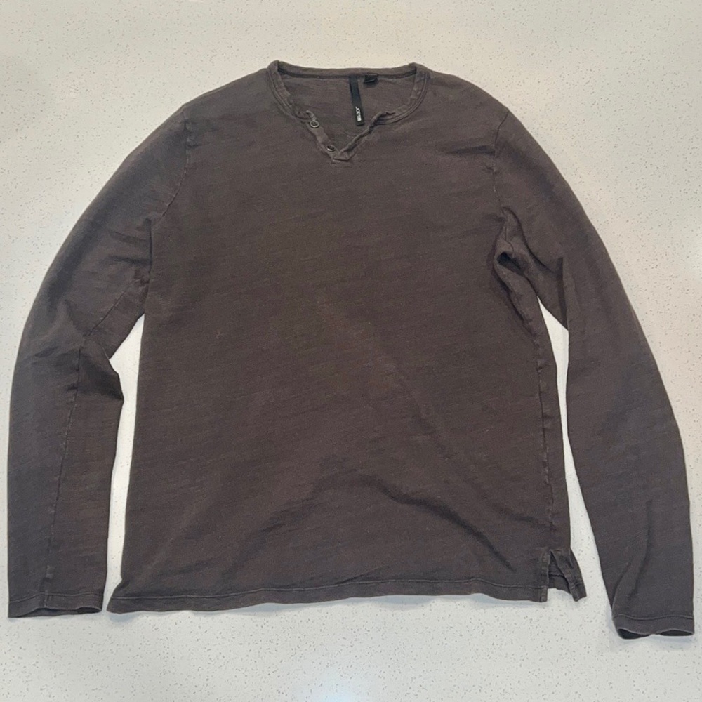 Men’s Joe’s Jeans Wintz Button Henley Long Sleeve Shirt Large Olive Green Brown